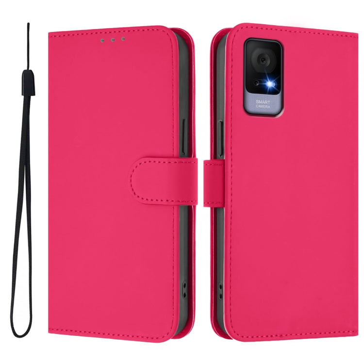 For TCL 405 / 406 / 408 Skin Feel Solid Color Leather Phone Case with Lanyard
