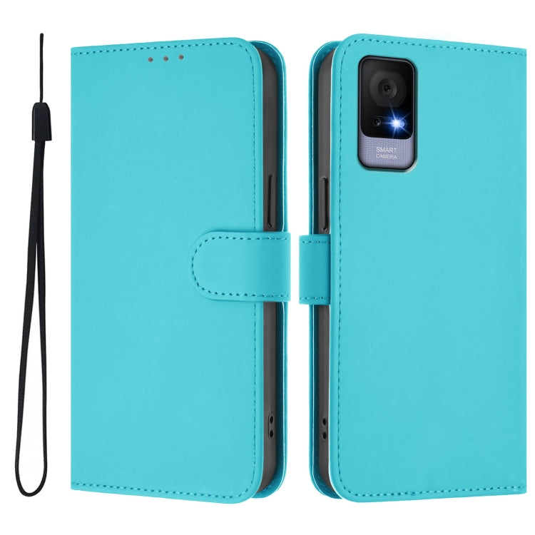 For TCL 405 / 406 / 408 Skin Feel Solid Color Leather Phone Case with Lanyard