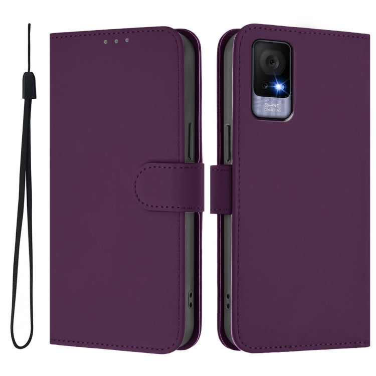 For TCL 405 / 406 / 408 Skin Feel Solid Color Leather Phone Case with Lanyard