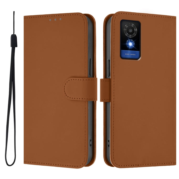 For TCL 501 Skin Feel Solid Color Leather Phone Case with Lanyard