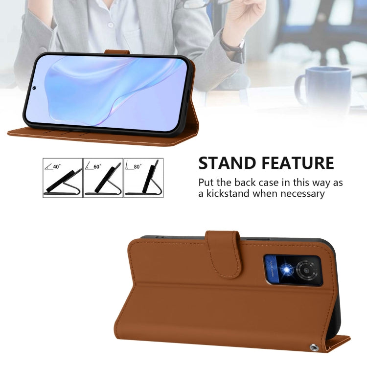 For TCL 501 Skin Feel Solid Color Leather Phone Case with Lanyard