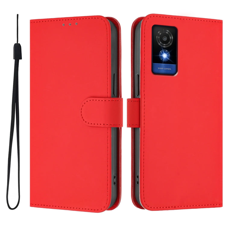 For TCL 501 Skin Feel Solid Color Leather Phone Case with Lanyard