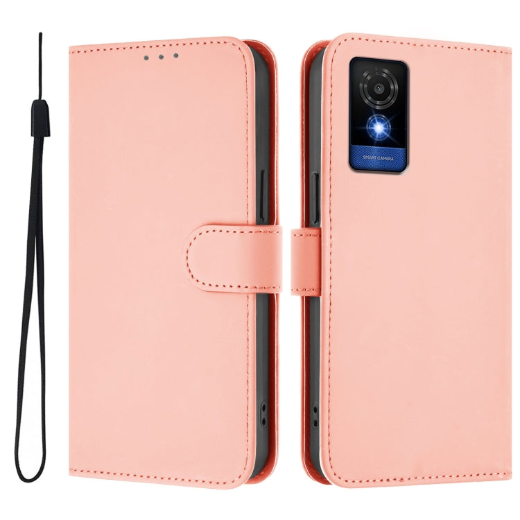 For TCL 501 Skin Feel Solid Color Leather Phone Case with Lanyard