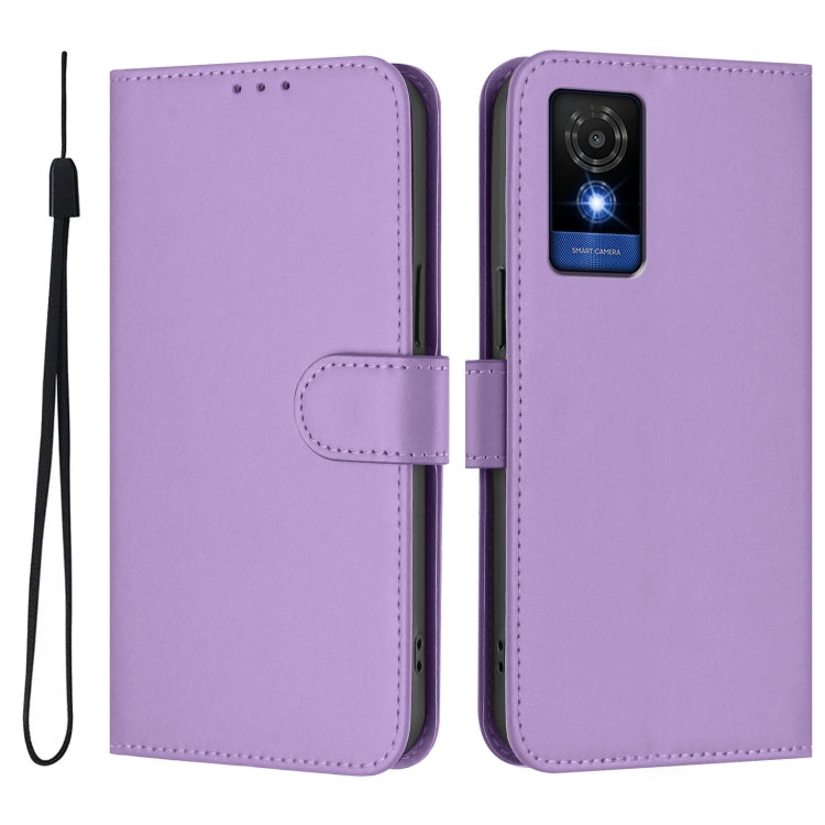 For TCL 501 Skin Feel Solid Color Leather Phone Case with Lanyard
