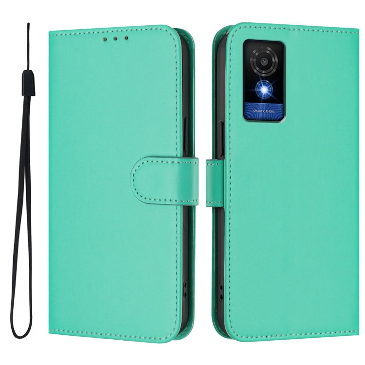 For TCL 501 Skin Feel Solid Color Leather Phone Case with Lanyard