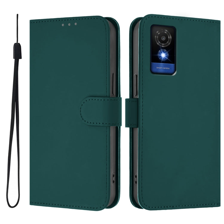 For TCL 501 Skin Feel Solid Color Leather Phone Case with Lanyard