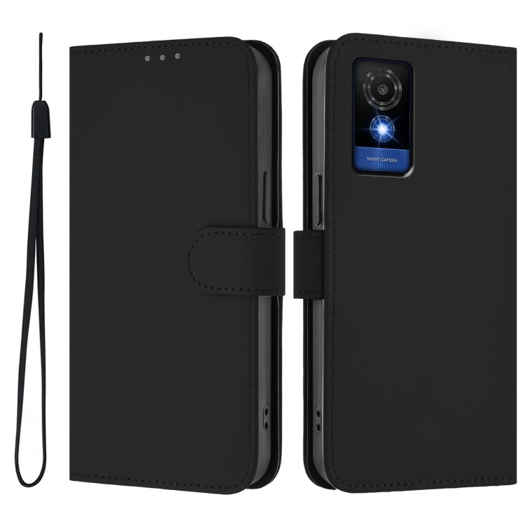 For TCL 501 Skin Feel Solid Color Leather Phone Case with Lanyard