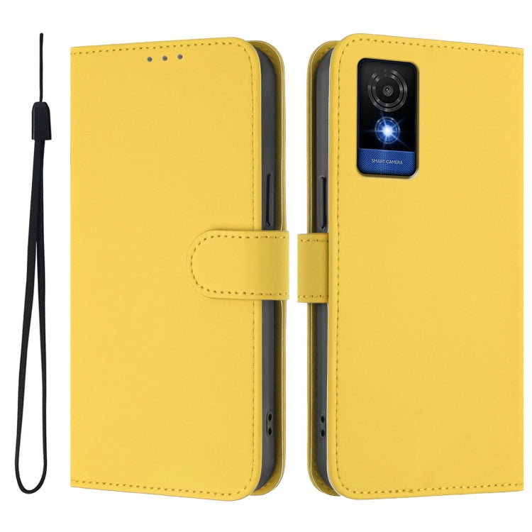 For TCL 501 Skin Feel Solid Color Leather Phone Case with Lanyard