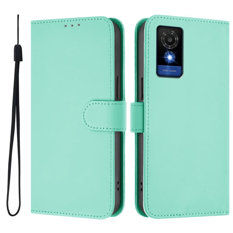 For TCL 501 Skin Feel Solid Color Leather Phone Case with Lanyard