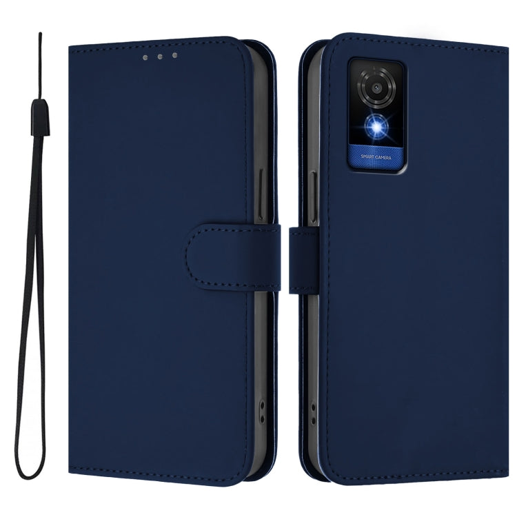For TCL 501 Skin Feel Solid Color Leather Phone Case with Lanyard