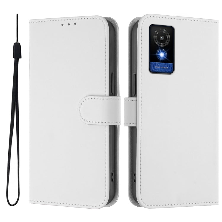 For TCL 501 Skin Feel Solid Color Leather Phone Case with Lanyard