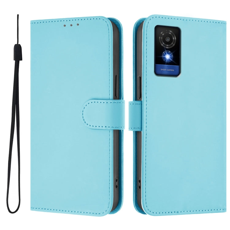 For TCL 501 Skin Feel Solid Color Leather Phone Case with Lanyard