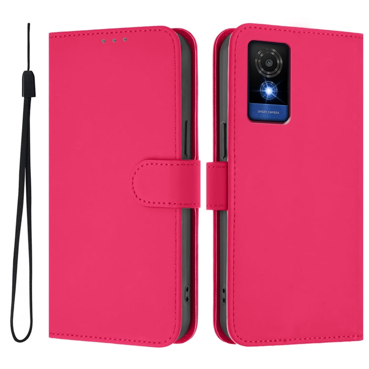 For TCL 501 Skin Feel Solid Color Leather Phone Case with Lanyard