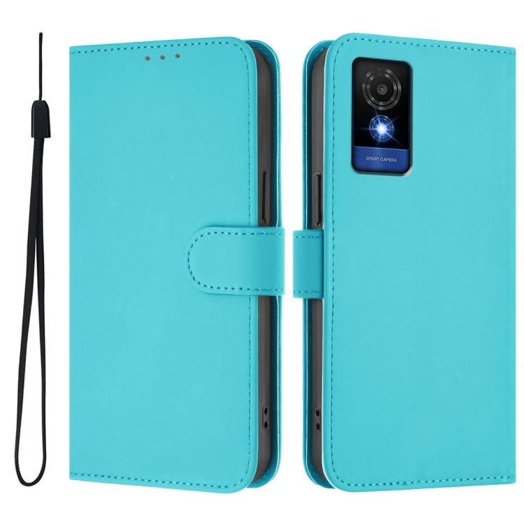 For TCL 501 Skin Feel Solid Color Leather Phone Case with Lanyard