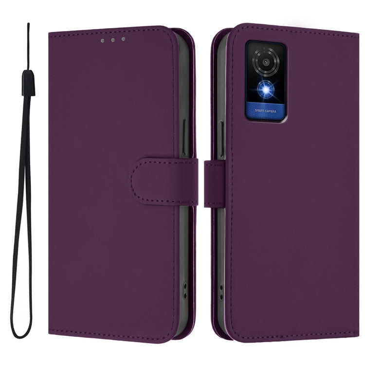 For TCL 501 Skin Feel Solid Color Leather Phone Case with Lanyard