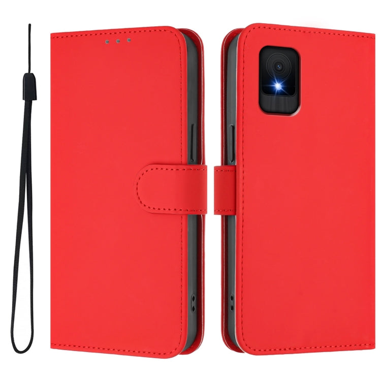 For TCL 502 Skin Feel Solid Color Leather Phone Case with Lanyard