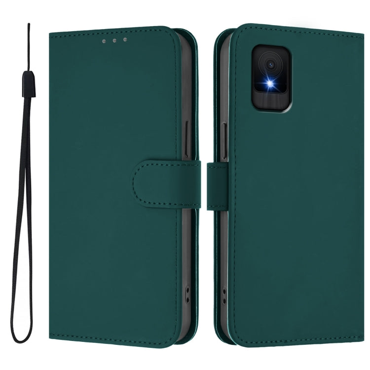For TCL 502 Skin Feel Solid Color Leather Phone Case with Lanyard