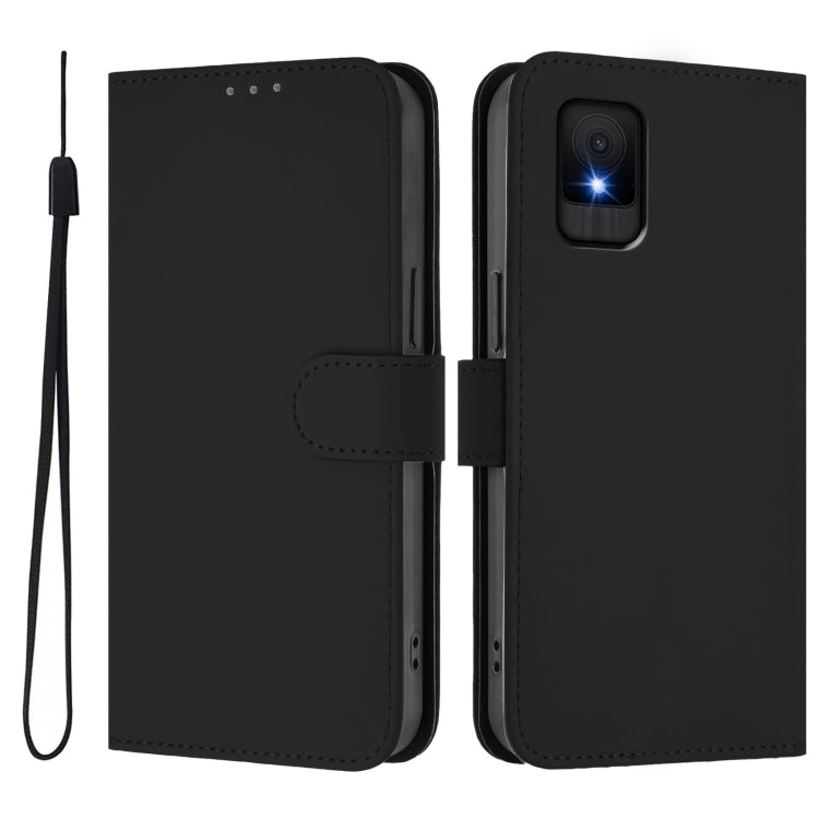 For TCL 502 Skin Feel Solid Color Leather Phone Case with Lanyard