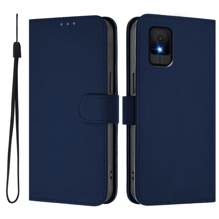For TCL 502 Skin Feel Solid Color Leather Phone Case with Lanyard