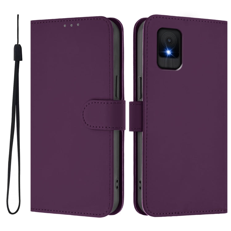 For TCL 502 Skin Feel Solid Color Leather Phone Case with Lanyard