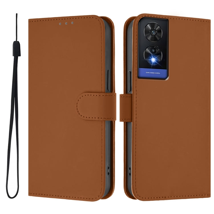 For TCL 505 Skin Feel Solid Color Leather Phone Case with Lanyard
