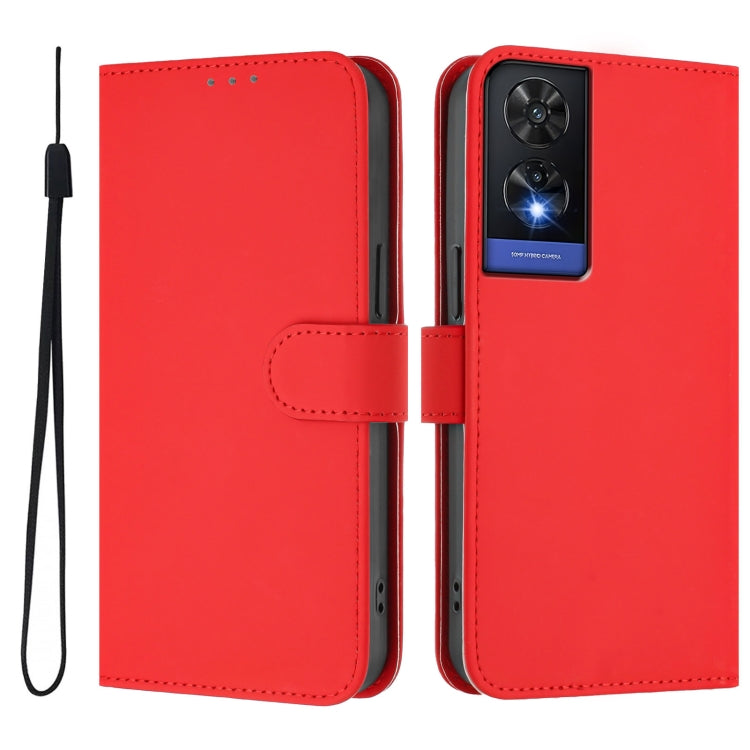 For TCL 505 Skin Feel Solid Color Leather Phone Case with Lanyard