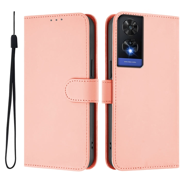 For TCL 505 Skin Feel Solid Color Leather Phone Case with Lanyard