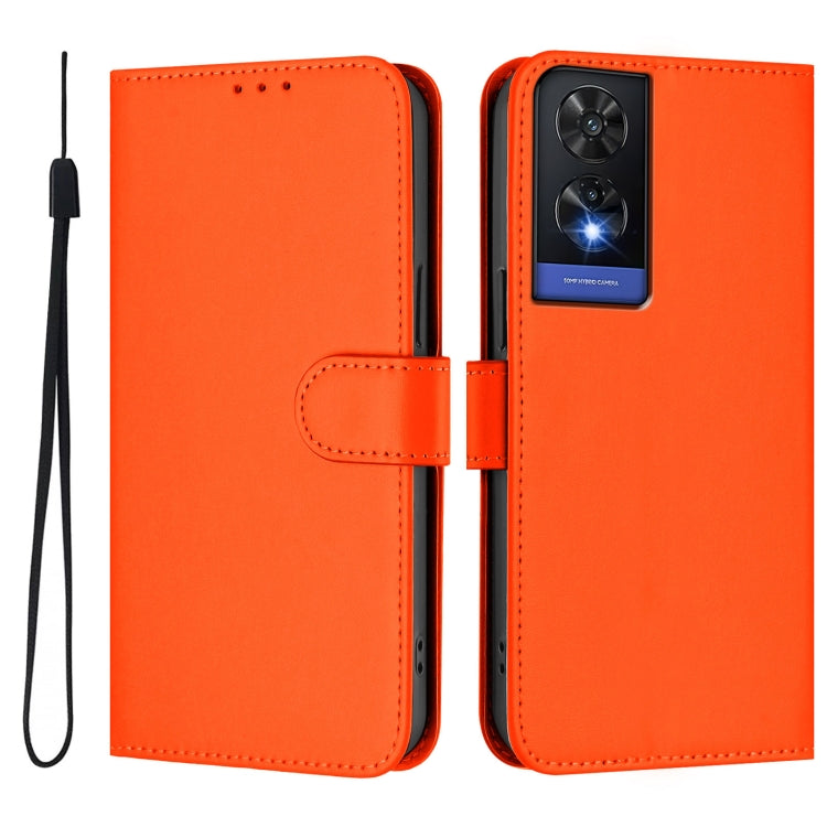 For TCL 505 Skin Feel Solid Color Leather Phone Case with Lanyard