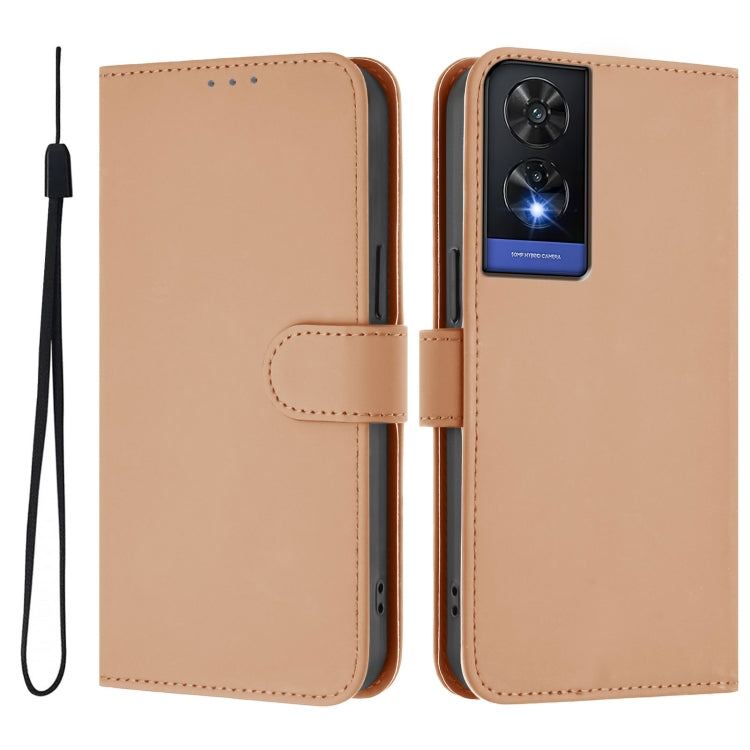 For TCL 505 Skin Feel Solid Color Leather Phone Case with Lanyard