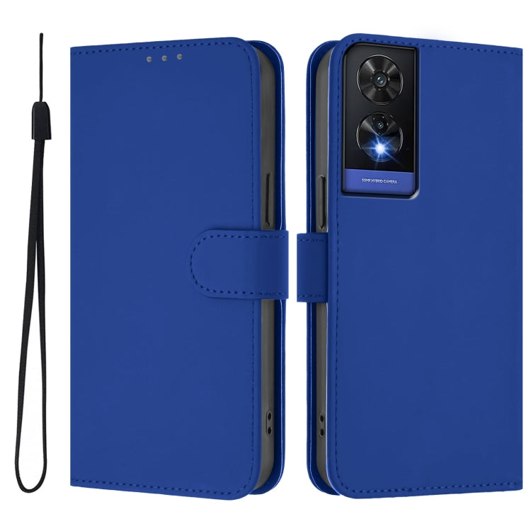 For TCL 505 Skin Feel Solid Color Leather Phone Case with Lanyard