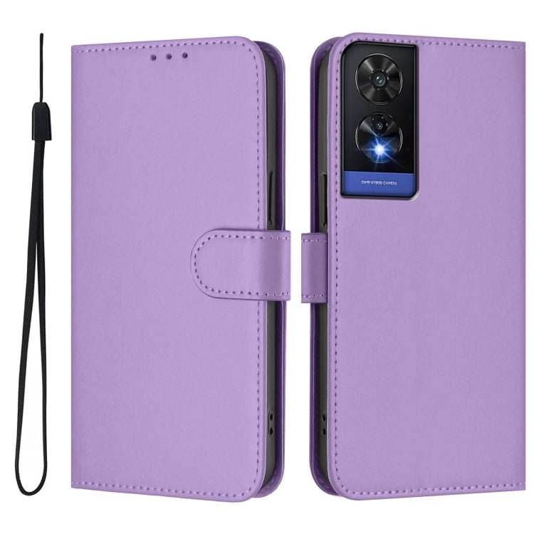 For TCL 505 Skin Feel Solid Color Leather Phone Case with Lanyard