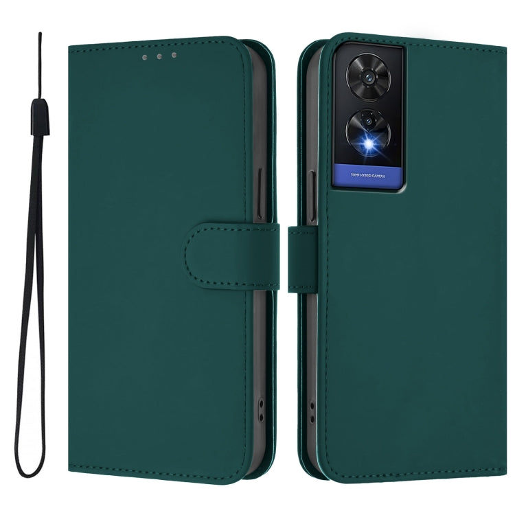 For TCL 505 Skin Feel Solid Color Leather Phone Case with Lanyard