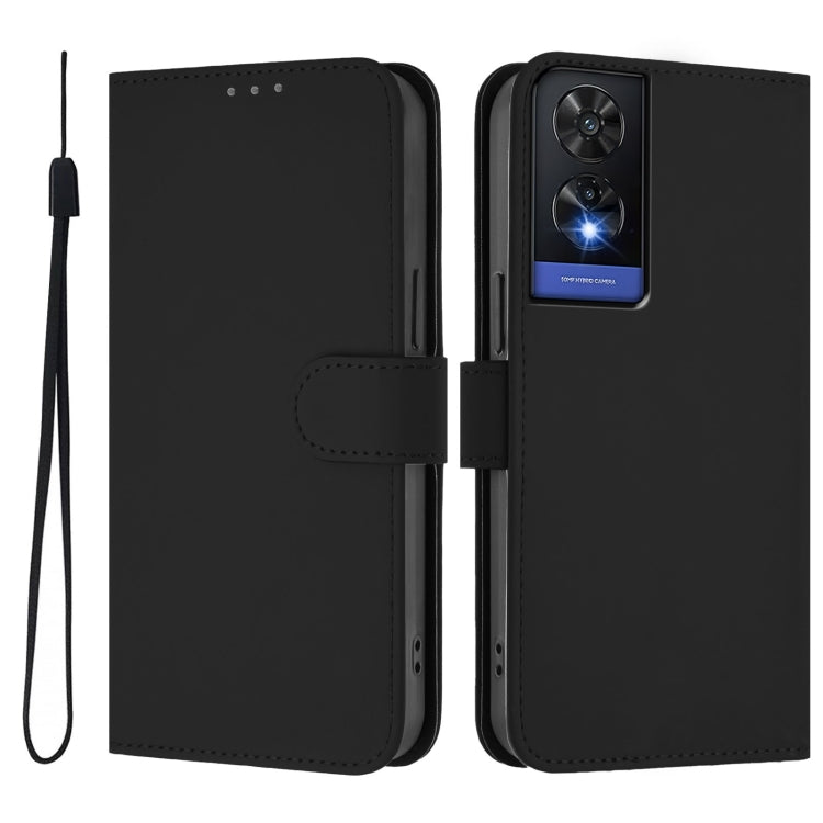 For TCL 505 Skin Feel Solid Color Leather Phone Case with Lanyard