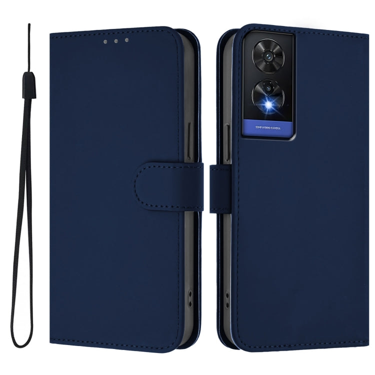 For TCL 505 Skin Feel Solid Color Leather Phone Case with Lanyard