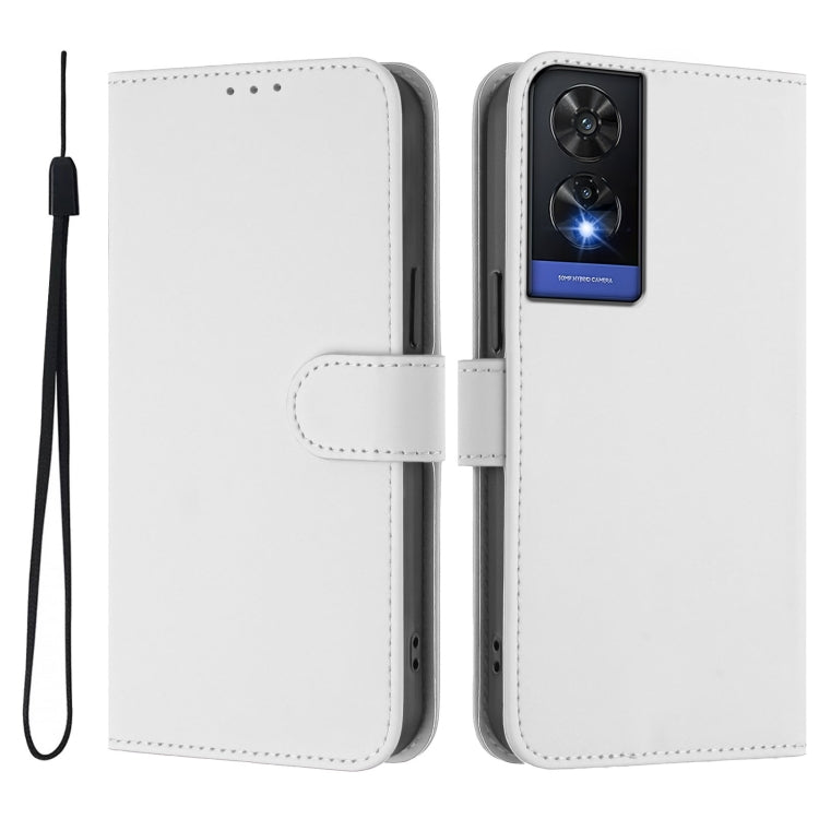For TCL 505 Skin Feel Solid Color Leather Phone Case with Lanyard