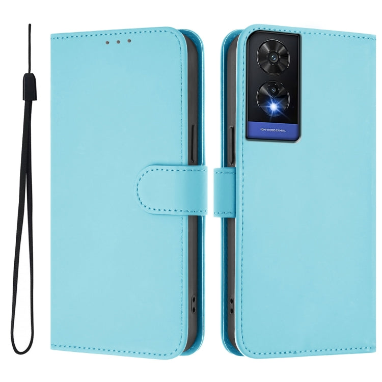 For TCL 505 Skin Feel Solid Color Leather Phone Case with Lanyard