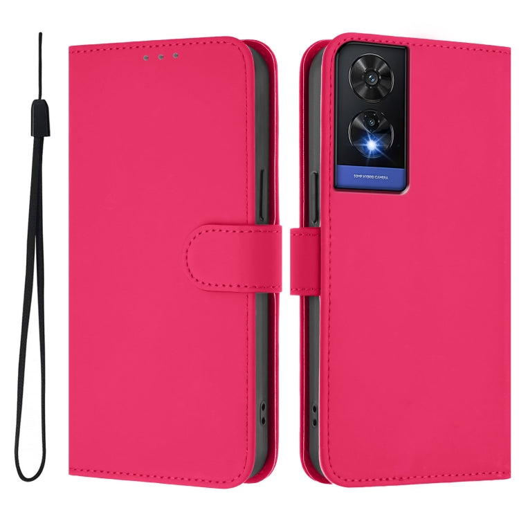For TCL 505 Skin Feel Solid Color Leather Phone Case with Lanyard