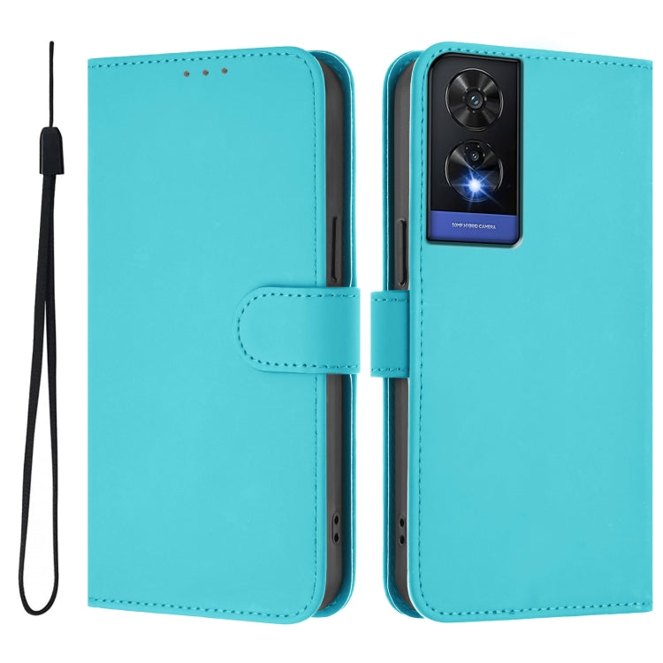For TCL 505 Skin Feel Solid Color Leather Phone Case with Lanyard