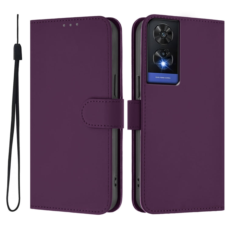 For TCL 505 Skin Feel Solid Color Leather Phone Case with Lanyard