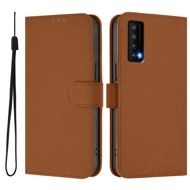 For TCL Stylus Skin Feel Solid Color Leather Phone Case with Lanyard