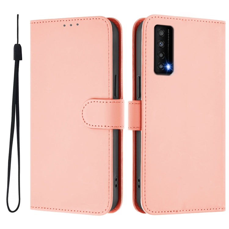 For TCL Stylus Skin Feel Solid Color Leather Phone Case with Lanyard