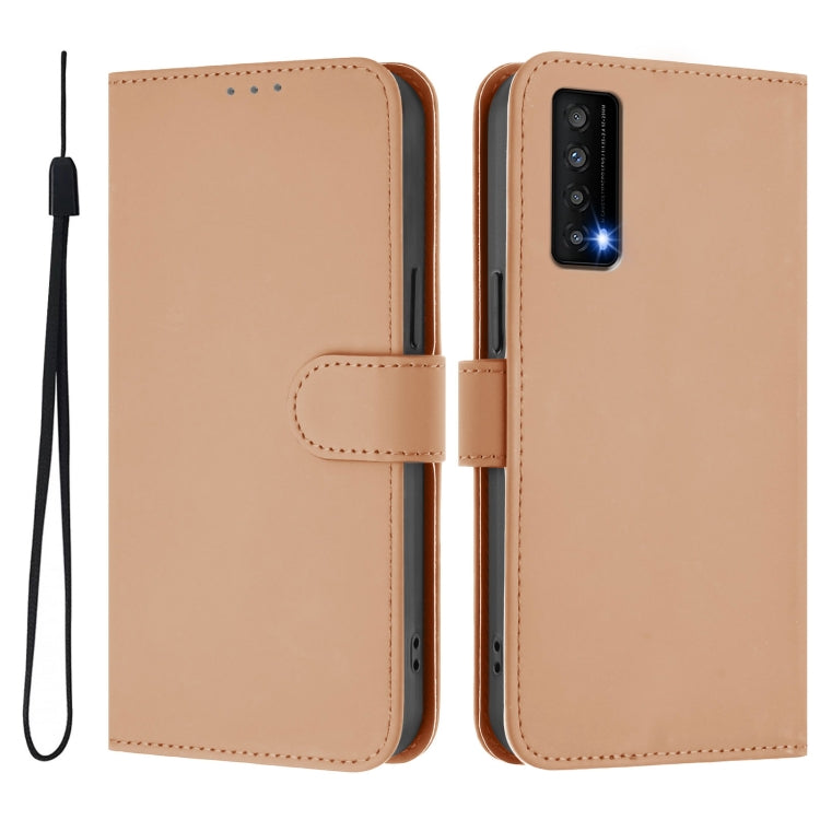 For TCL Stylus Skin Feel Solid Color Leather Phone Case with Lanyard