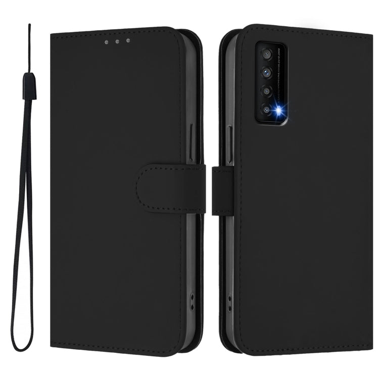 For TCL Stylus Skin Feel Solid Color Leather Phone Case with Lanyard