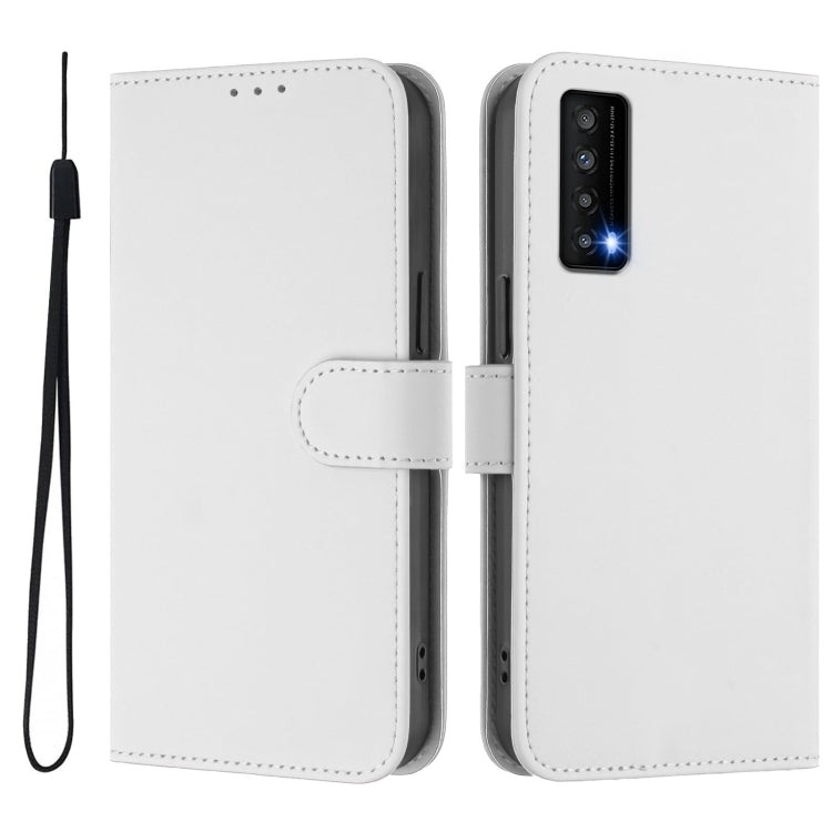 For TCL Stylus Skin Feel Solid Color Leather Phone Case with Lanyard