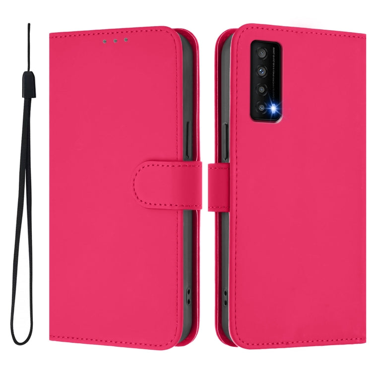 For TCL Stylus Skin Feel Solid Color Leather Phone Case with Lanyard