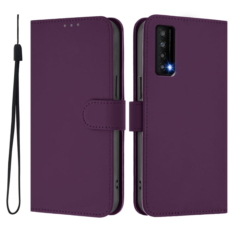 For TCL Stylus Skin Feel Solid Color Leather Phone Case with Lanyard