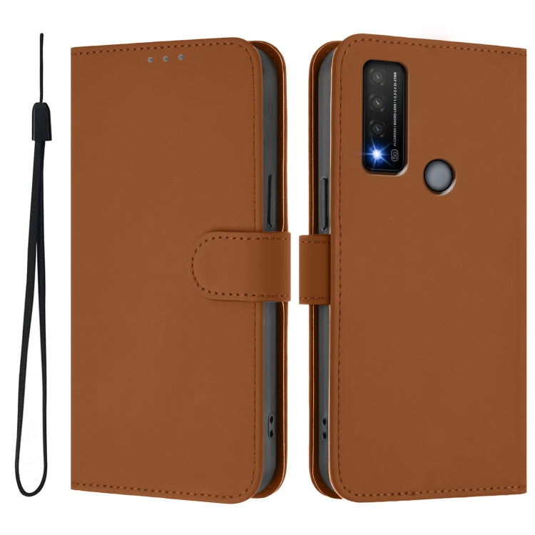 For TCL 20 R 5G Skin Feel Solid Color Leather Phone Case with Lanyard
