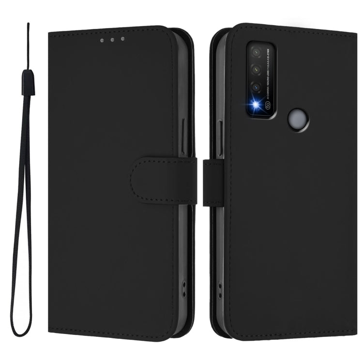 For TCL 20 R 5G Skin Feel Solid Color Leather Phone Case with Lanyard