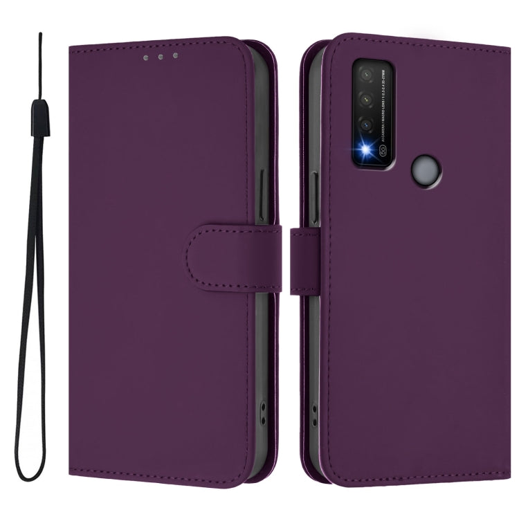 For TCL 20 R 5G Skin Feel Solid Color Leather Phone Case with Lanyard
