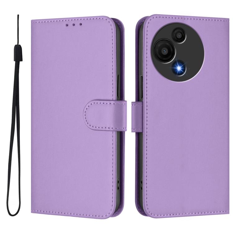 For TCL 605 / 60 SE Skin Feel Solid Color Leather Phone Case with Lanyard